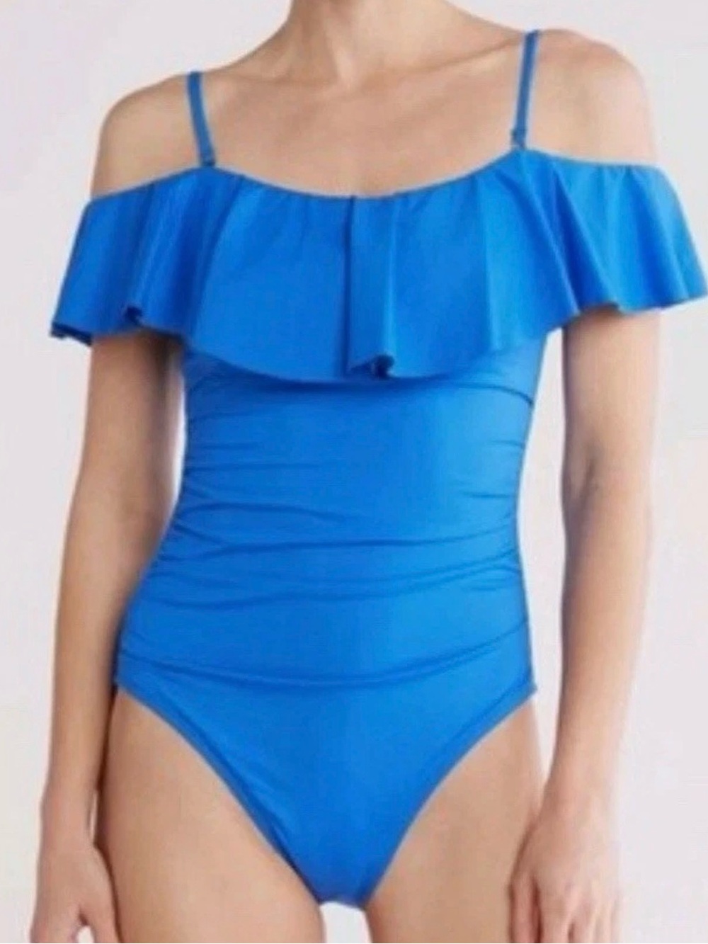 LaBlanca XL Blue Ruffled 1-Piece Convertible Swimsuit Tummy Control Ruching New
